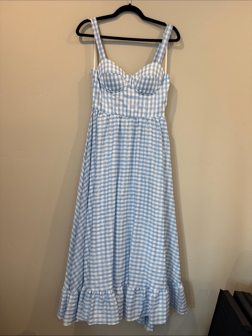 Aqua Light Blue and White Gingham Maxi Dress